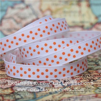 Grosgrain Ribbon - Swiss Dot White/Sunset